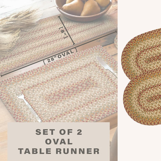 Harvest Jute Braided Table Runner, Warm Country Decor, Set of 2, Multicolor Oval 8x28 - Also Ideal as Stair Treads - Rich Colors, Easy to Clean, Durable and Protects Furniture