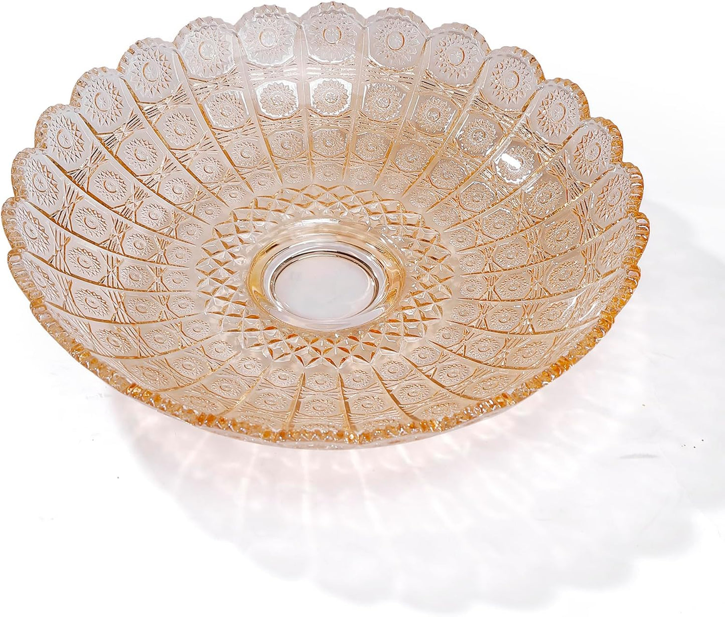 Unique Gold Flower-Shaped Crystal Glass Decorative Footed Bowl -10.6 inch Diameter, Tabletop Fruit Plates Dessert Plate Cake Plate,Candy Tray,Wedding Home Decor.
