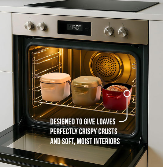 KooK Dutch Oven, for Bread Baking, Sourdough Loaf Pan, with Lid, Dual Handles, Enameled Cast Iron, includes Lid Lever, Dishwasher Safe, 3.4 Qt, Ivory