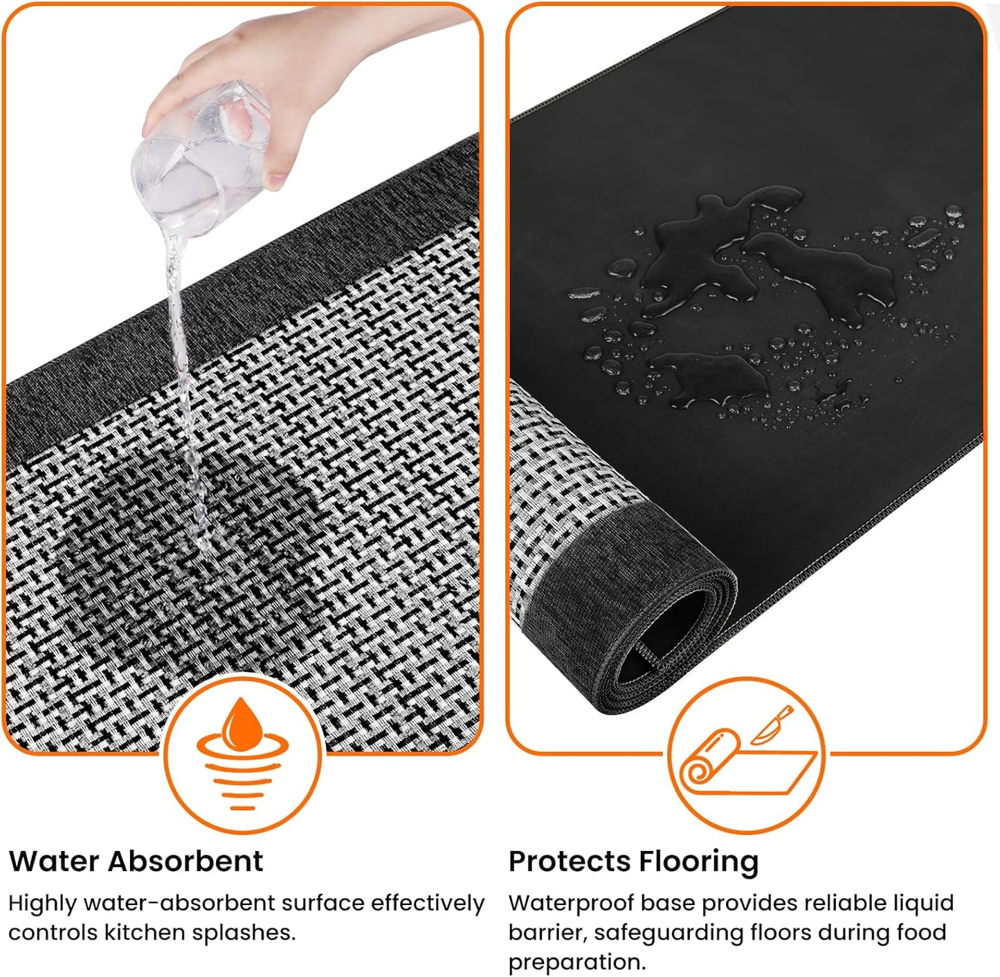 StepRite Kitchen Rugs, Kitchen Mats for Floor, 70"x20" Non-Slip Machine-Washable Kitchen Throw Rug, Absorbent Kitchen Runner Rugs Office, Kitchen Sink Standing Desk Mat, Kitchen Decor Carpet, Black