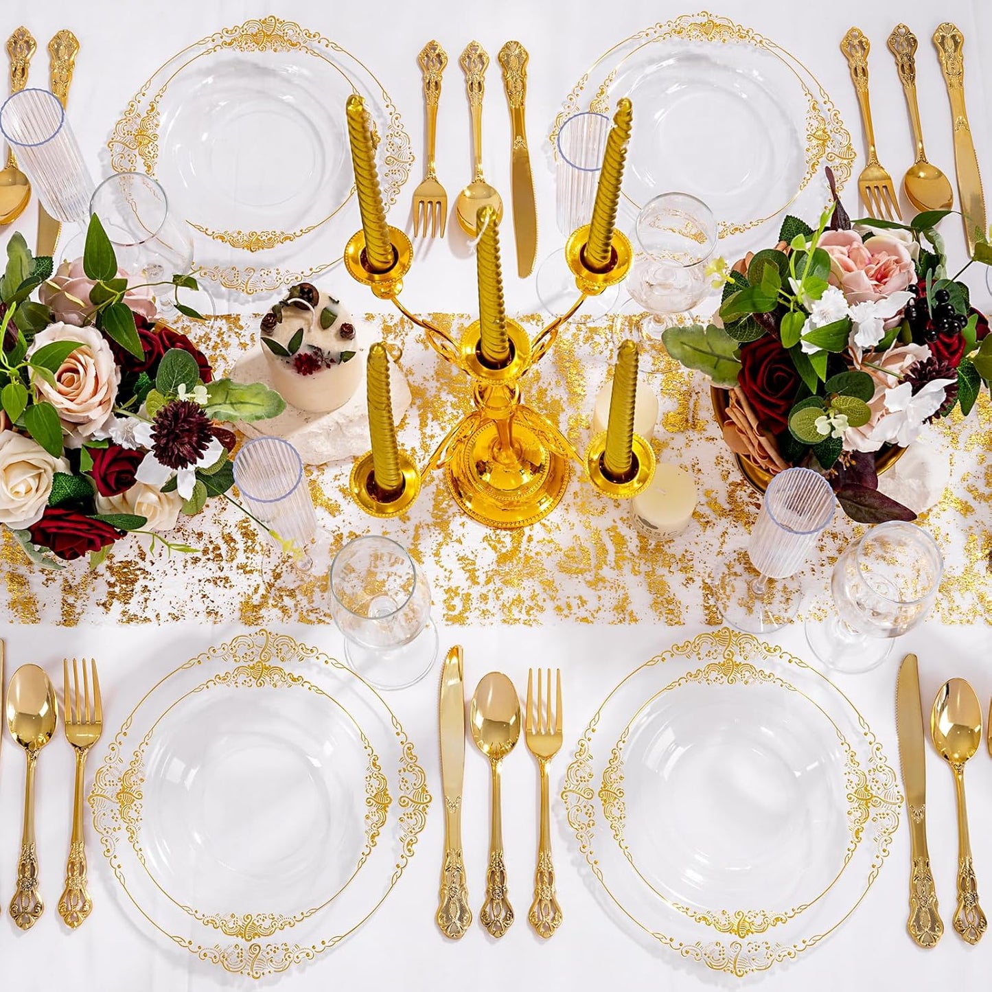 100PCS Clear Gold Plastic Bowls - 12 oz Clear Disposable Salad Bowls - Heavy Duty Disposable Soup Bowl - Fancy Plastic Ice Cream Bowl for Weddings, Thanksgiving Parties, Dinners, Picnics,