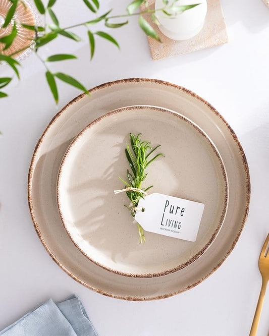 Earthenware dinnerware set 4 persons Rustic 16 pcs - Rustic design dinnerware set, dishwasher safe - Bowl and plate set - Pure Living dinnerware in beige…