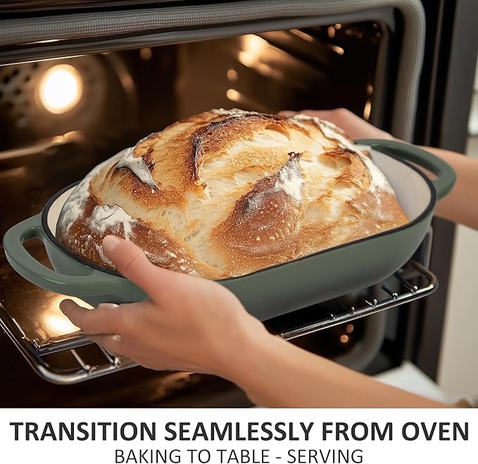 Premium Enameled Cast Iron Dutch Oven for Bread Baking | Non-Stick 2QT Oval Bread Oven with Lid | Perfect for Sourdough, Loaf, and Artisan Baking (Oval Green, 5 QT)