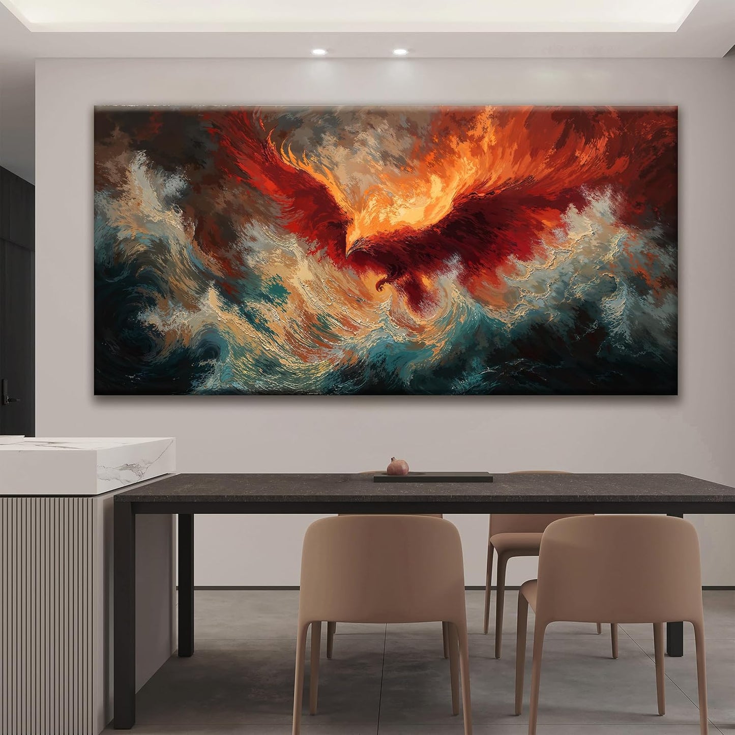 Large Wall Art Living Room Decor Red Retro Fire Phoenix Artwork Ready To Hang Room Wall Decor Abstract Wall Art For Bedroom Kitchen Office Modern Canvas Prints 29x58 Inch