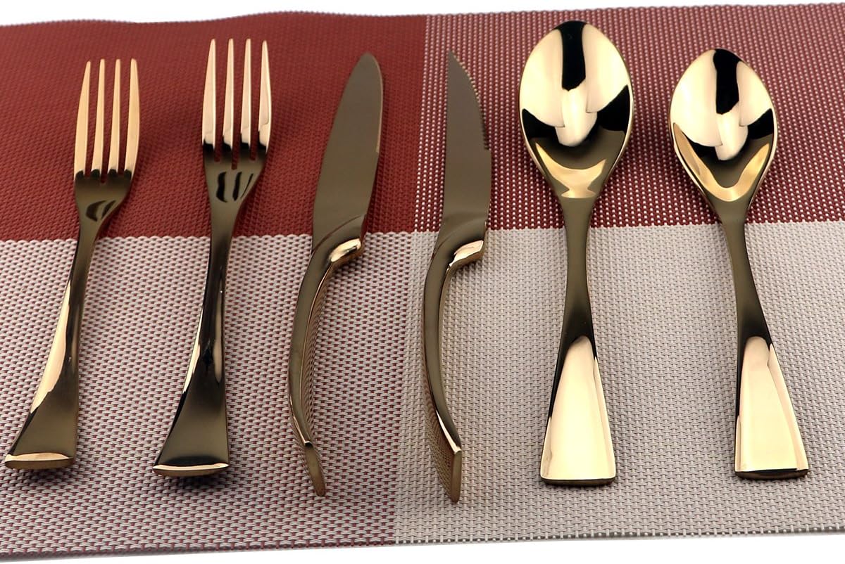 Rose Gold Stainless Steel Mirror Polished Flatware Set, Steak Knife Dinnerware Knife Fork Salad Fork Dessert Spoon 6-piece, Service for 1