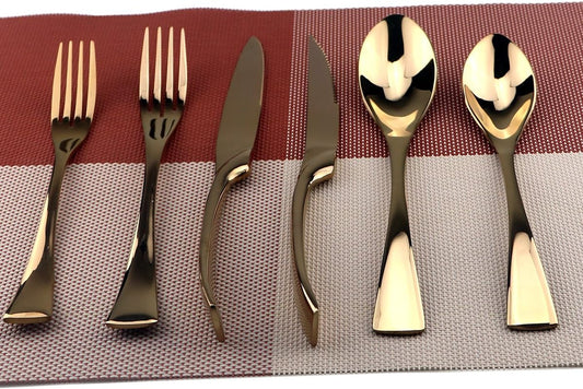 Rose Gold Stainless Steel Mirror Polished Flatware Set, Steak Knife Dinnerware Knife Fork Salad Fork Dessert Spoon 6-piece, Service for 1