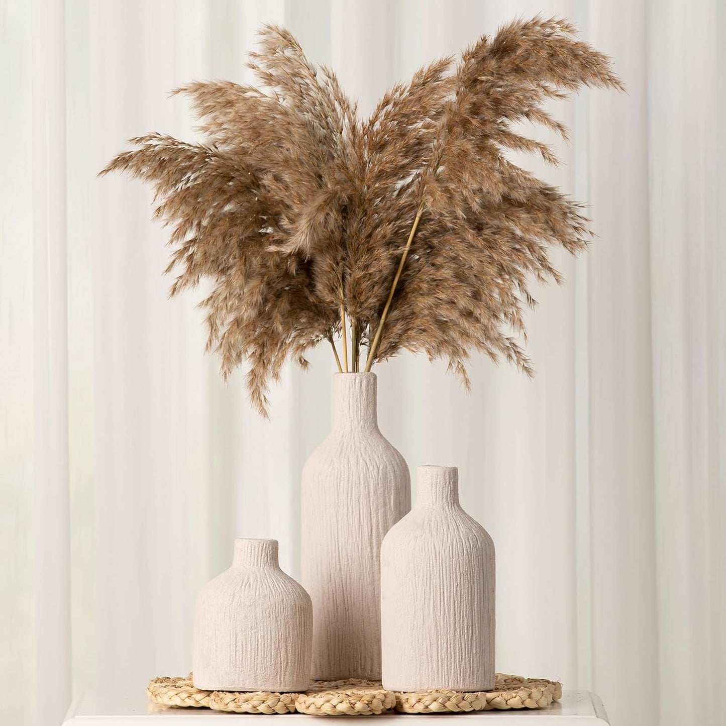 Ceramic Vase Home Table Decor - White Flower Vase Set of 3 Living Room Kitchen Decorations Farmhouse Modern Rustic Vases Decorative Centerpiece for Shelf Bedroom Office Bathroom Dining Coffee Desk