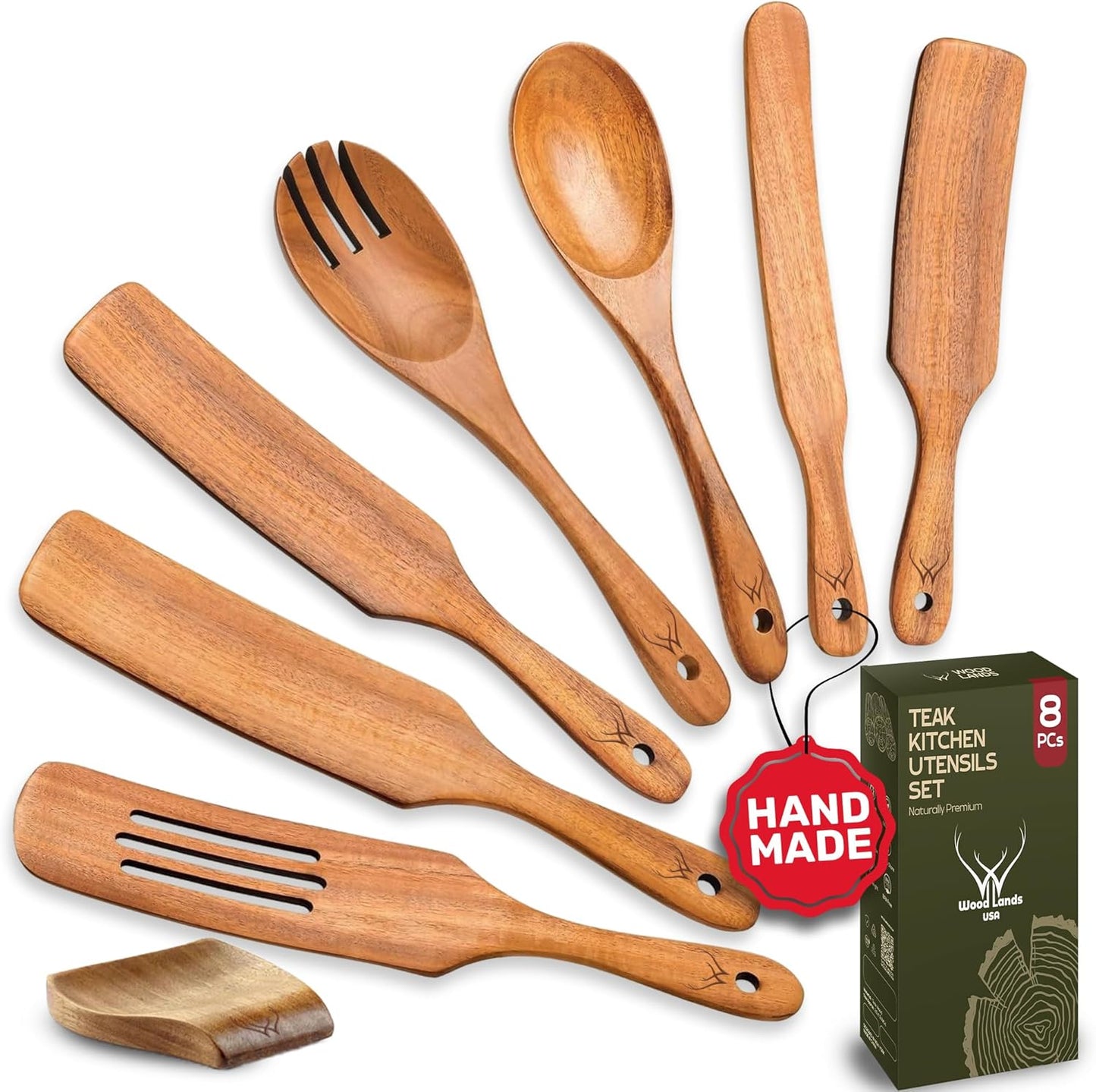 Wooden Spurtle Set for Cooking - Handmade Premium Turner, Nonstick Wooden Spoons for Cooking Flat Frying Utensils with Right Long Handle (7PC Spatula Set)