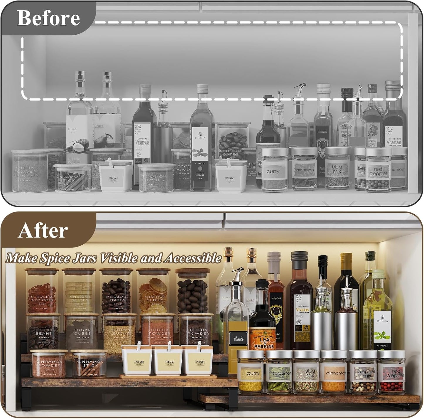 Spice Rack Organizer for Cabinet, 3 Tier Wooden Display Riser Stand, Rustic Cologne Stand for Men, Tiered Perfume Holder, Display Shelf for Candles (Set of 2)