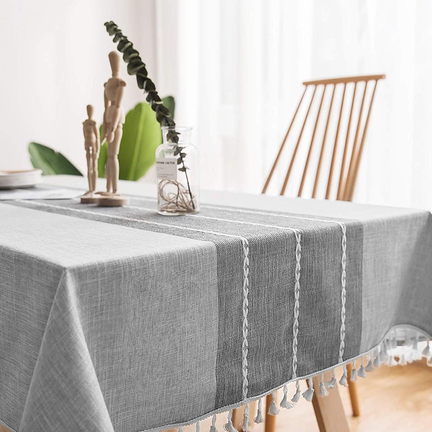 Oubonun Cotton Linen Rectangular Tablecloth - Wrinkle Resistant & Waterproof - Machine Washable Table Cloth with Tassels for Kitchen & Dining, 55''x70'', 4-6 Seats