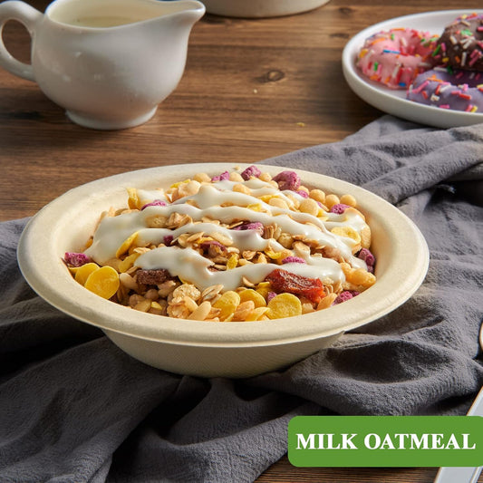 Vplus 200 Pack 12 OZ Paper Bowls, Disposable Compostable Bulk, Eco-friendly Bagasse, Heavy-duty Bowls Perfect for Milk Cereals, Snacks, Salads