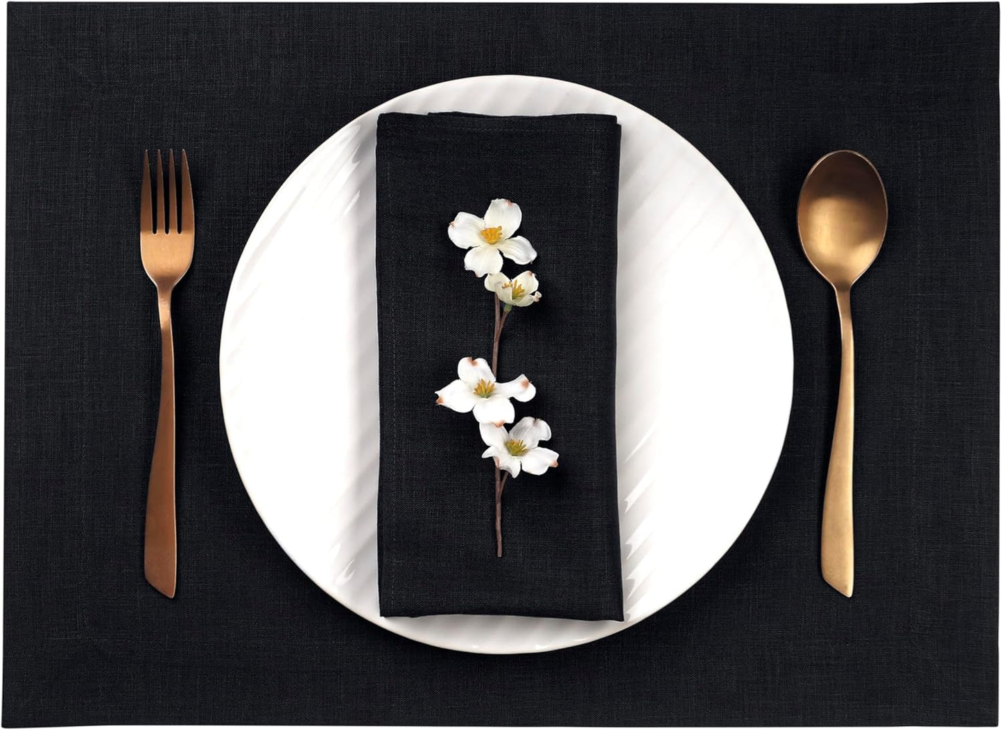 D'Moksha Homes Linen Black Placemats Set of 4-100% Pure Linen Placemats 14 x 19 Inch for Fall, Autumn and Halloween - Handcrafted and Machine Washable