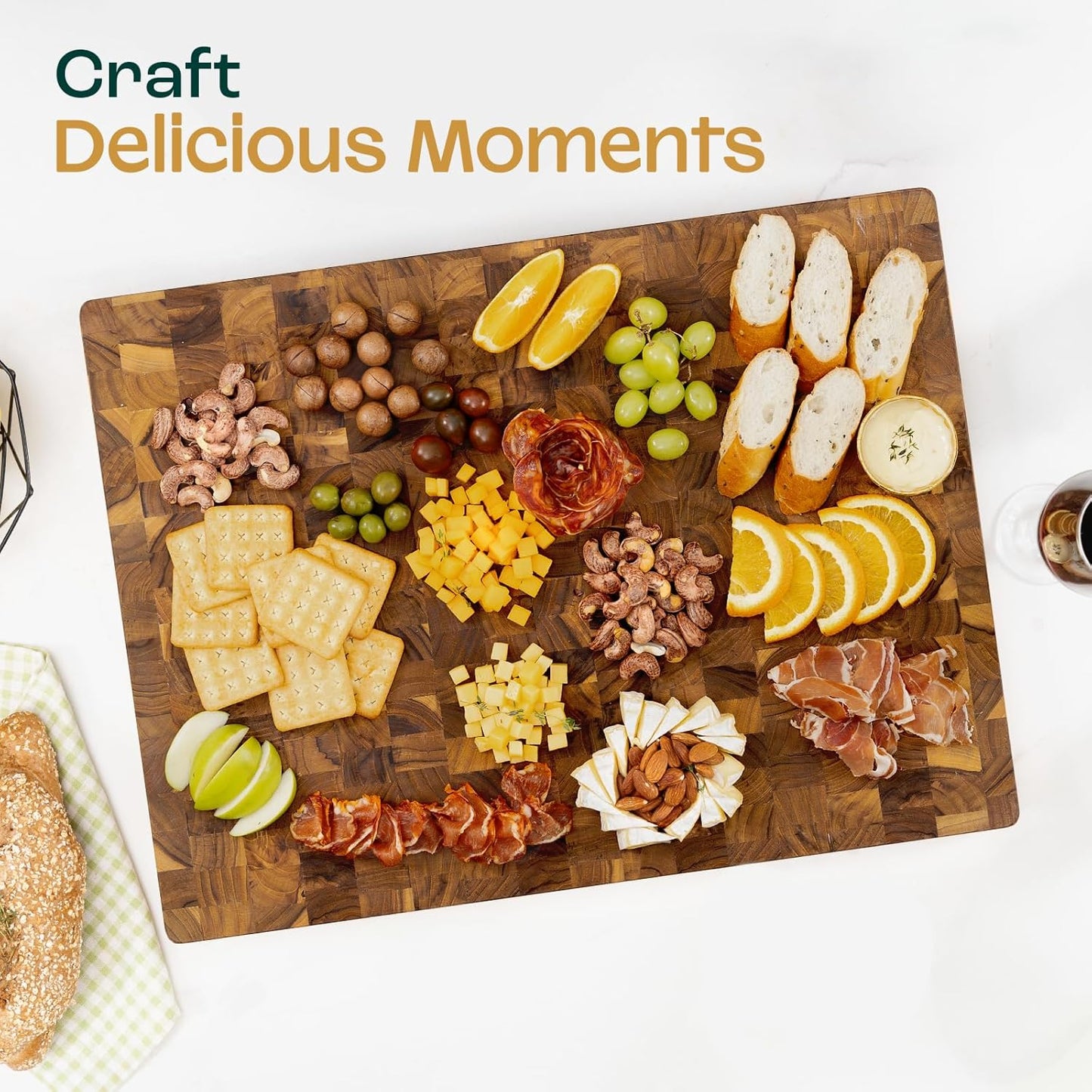 Yes4All Large Teak Cutting Boards for Kitchen, 20"x15"x1.5" End Grain Butcher Block with Food-Friendly Surface, Durable Wood Chopping Board with Juice Grooves and Easy-Grip Handle for Home Prep