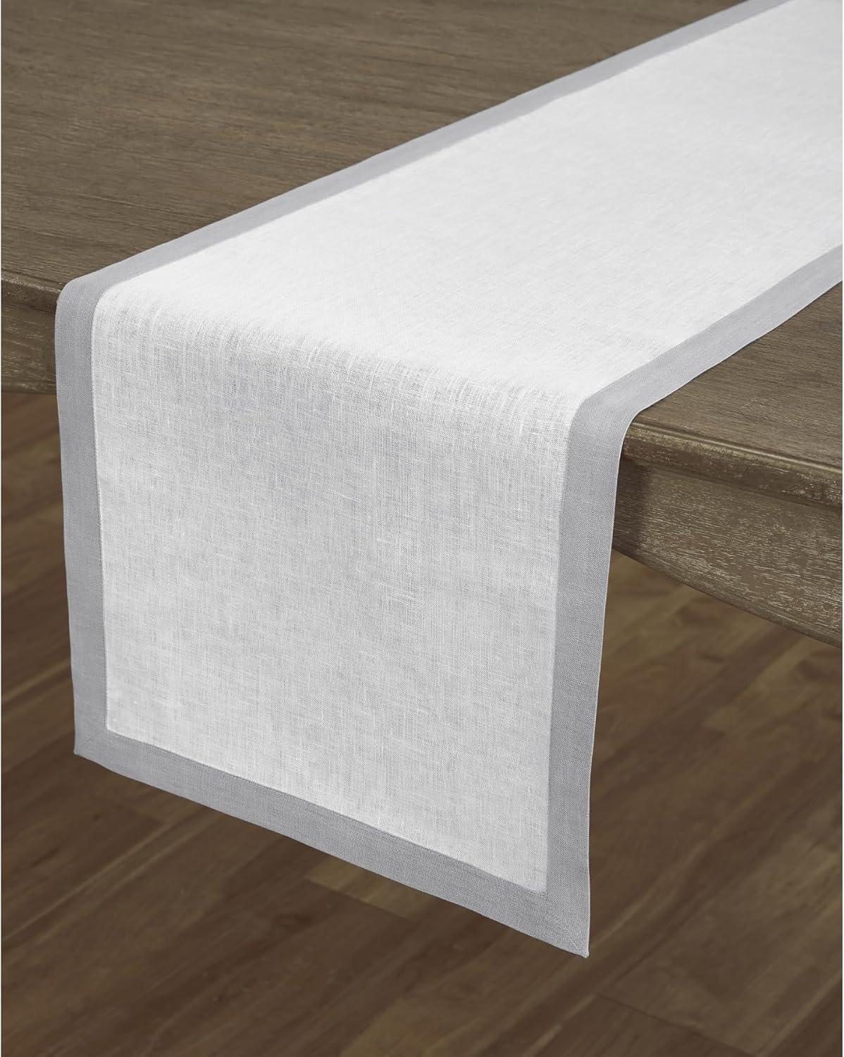 Solino Home Linen Table Runner 90 Inches Long - 100% Pure Linen Soft Grey and White Dining Table Runner 14 x 90 Inch for Fall, Autumn, Thanksgiving, Christmas - Classic