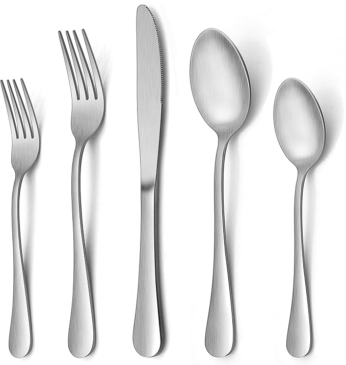 LIANYU 20 Piece Silverware Set, Matte Silverware Flatware Set for 4, Stainless Steel Cutlery Tableware Set, Kitchen Utensils for Home Restaurant Party, Satin Finish, Dishwasher Safe