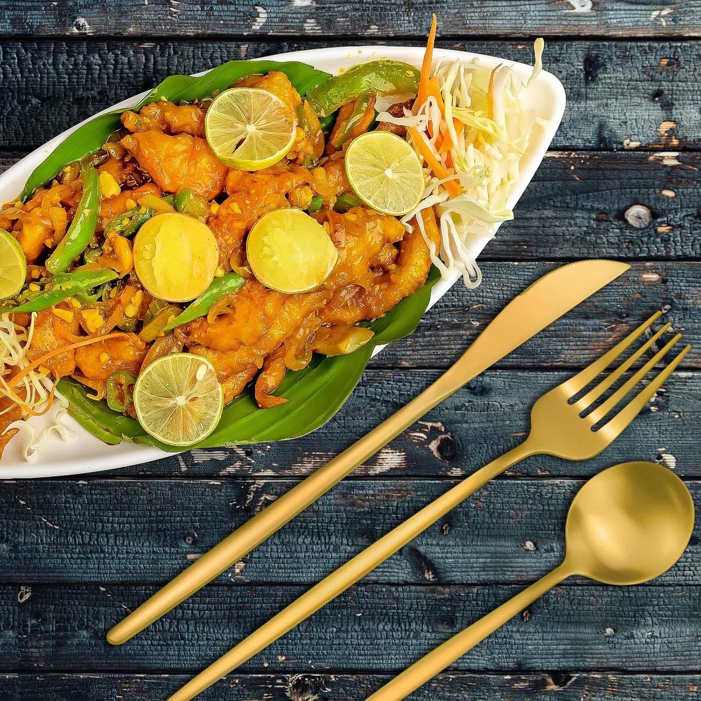 Matte Gold Stainless Steel Flatware Set for 4, 20-Piece Cutlery Tableware with Spoons and Forks, Dishwasher Safe