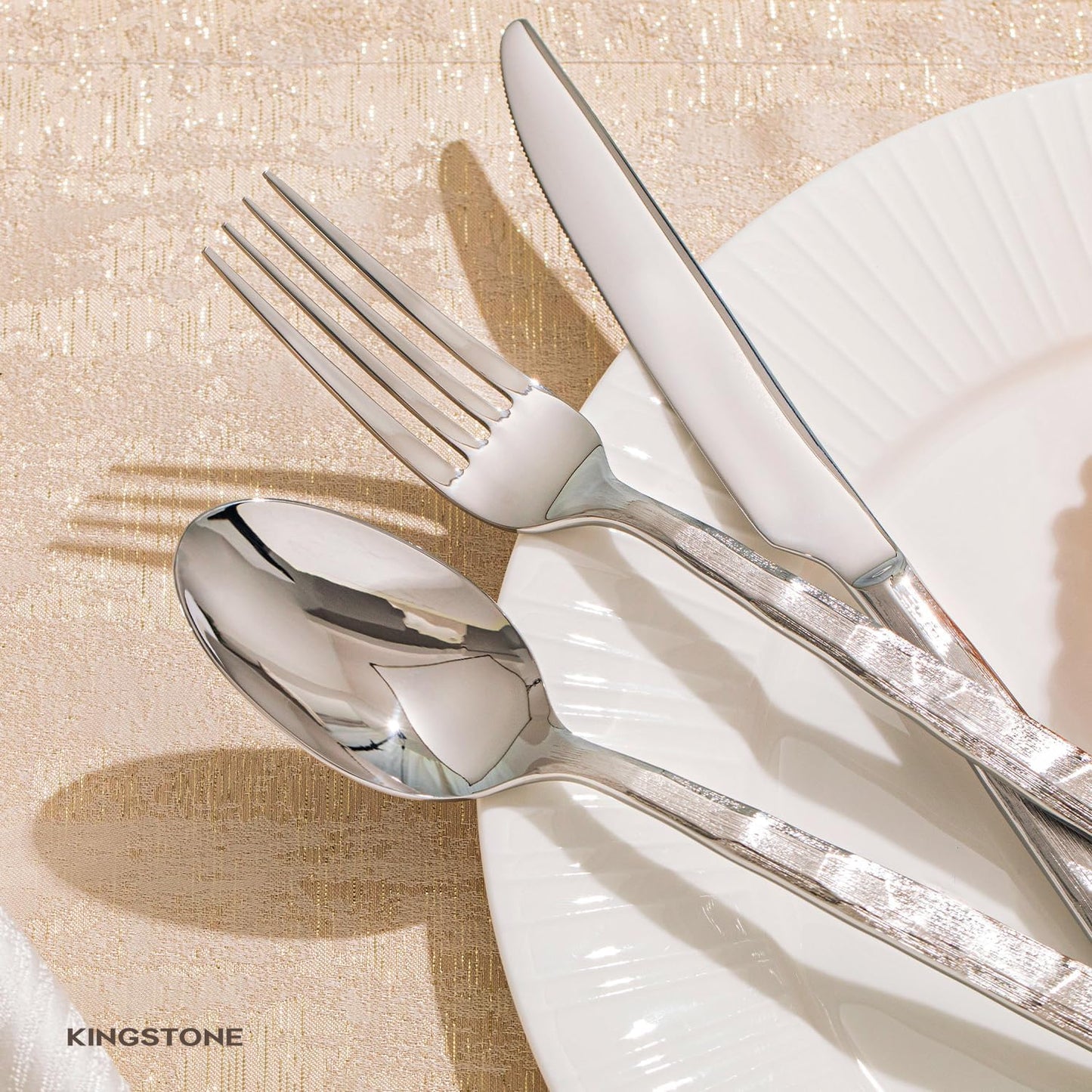 KINGSTONE Silverware Set, 60-Piece 18/10 Stainless Steel Brushed Handle Flatware Cutlery Set, for Kitchen, Home, Party, Wedding Gift, Rust Resistant and Dishwasher Safe