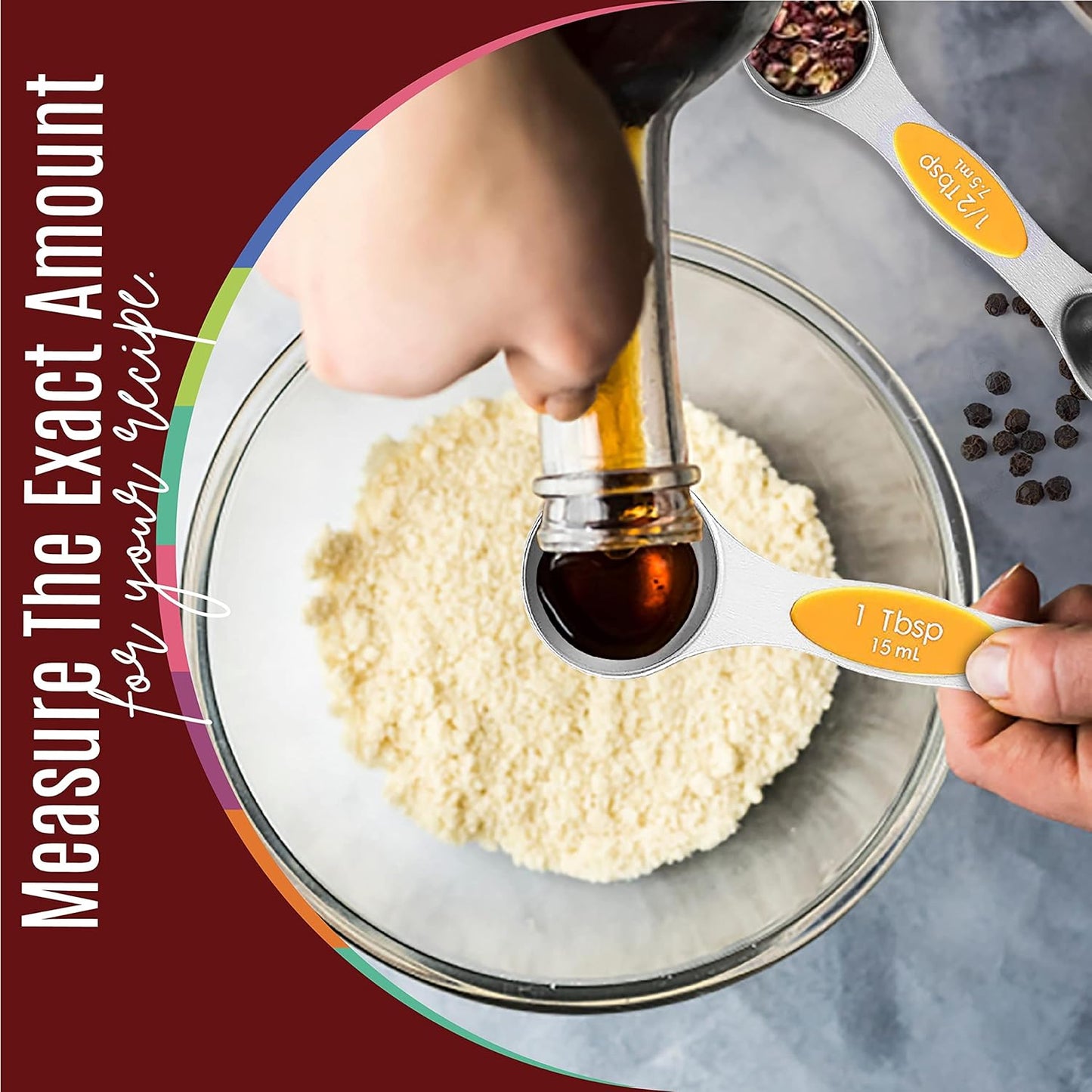 Magnetic Measuring Spoons Set of 9 Stainless Steel Dual-Sided Stackable Measuring Spoon Nesting Teaspoons Measuring Dry and Liquid Ingredients, Fits in Spice Jars Set of 9 (Orange)