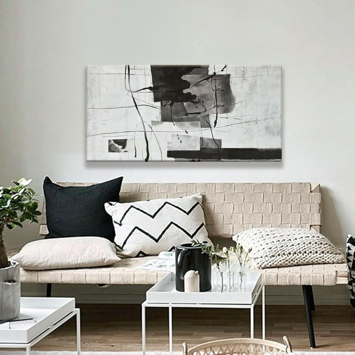 Suconvng Abstract Wall Art Small Size Black And White Wall Art Home Wall Decor Artwork Modern Canvas Art Wall Decor Painting Prints Abstract Art Pictures For Bedroom Office Artwork20 X 40"