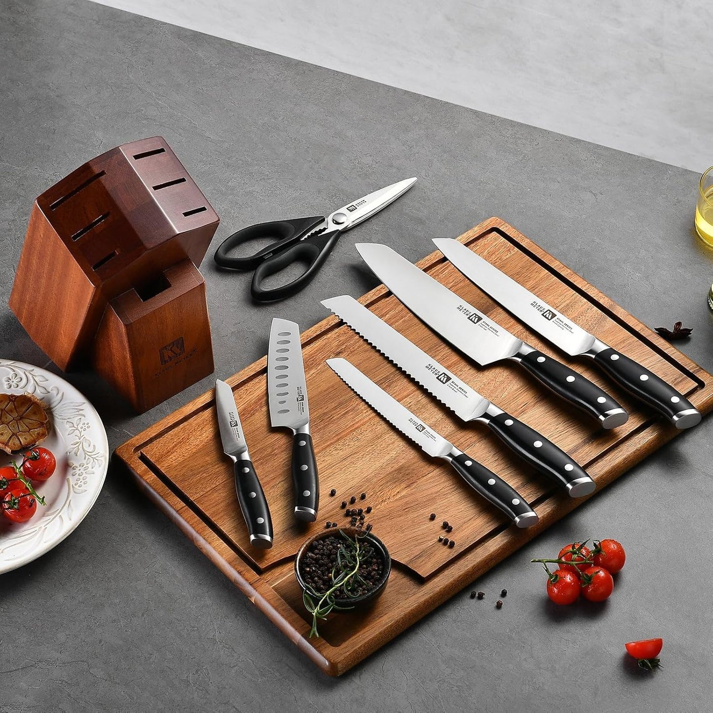 Klaus Meyer Stahl High Carbon Exclusive German Steel 8 Piece Knife Block Set (Black)