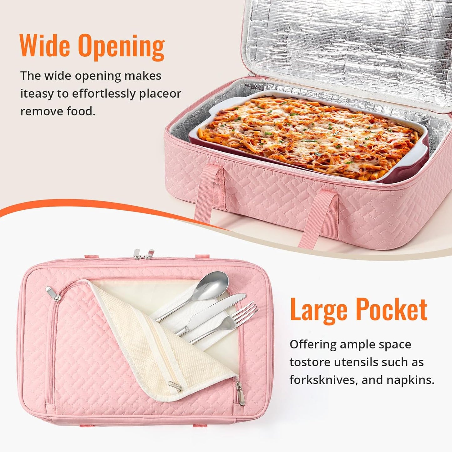 Insulated Casserole Carrier - Portable Casserole Carrier for Hot or Cold Food, Lasagna Holder for Parties,Picnic,Cookouts,Traveling - Fits 9" x 13" Baking Dish (Pink)