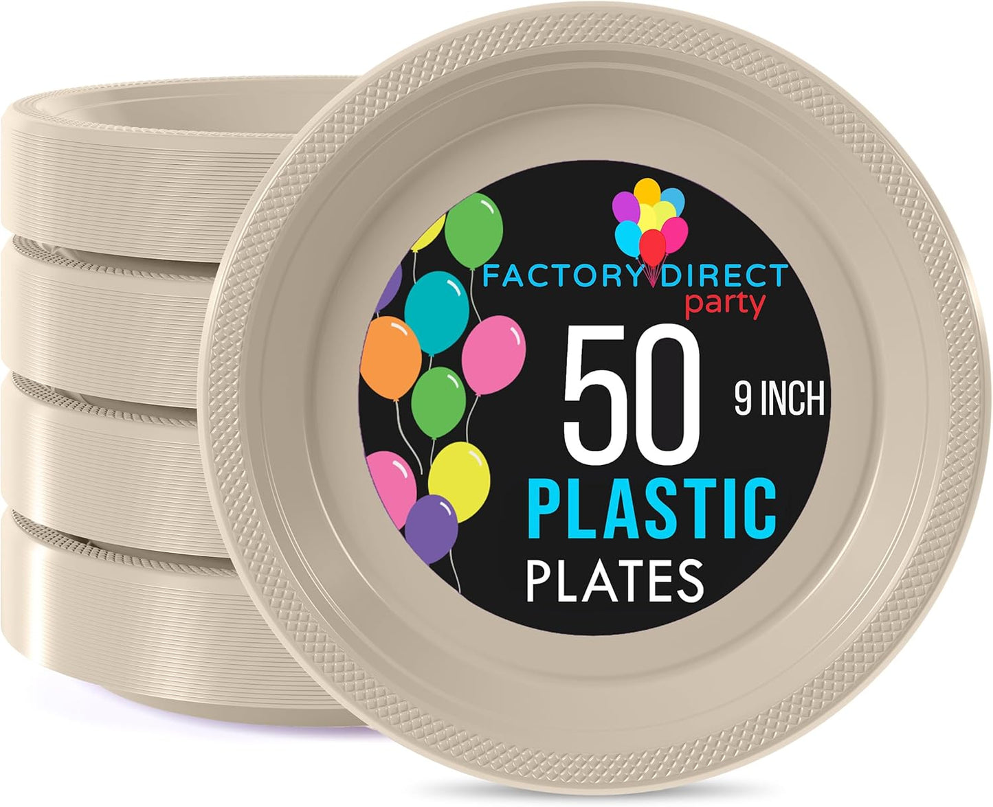 Exquisite Party Solids Ivory Plastic Plates For Party Supplies 9" Ivory Disposable Plates Heavy Duty 50 Pcs Plastic Dinnerware Sets Heavy Duty 350 GSM Disposable Dinnerware Set