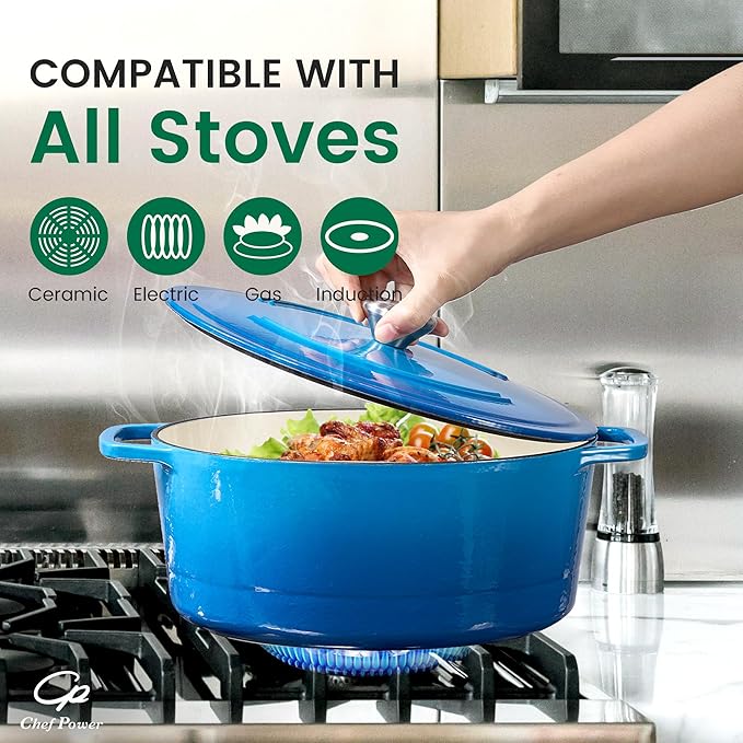 Chef Power Dutch Oven Pot with Lid 6QT, Enameled Cast Iron Dutch Oven for Bread Baking, Braising, Stews, Roasting, Oven Safe Dutch Ovens, Gradient Blue
