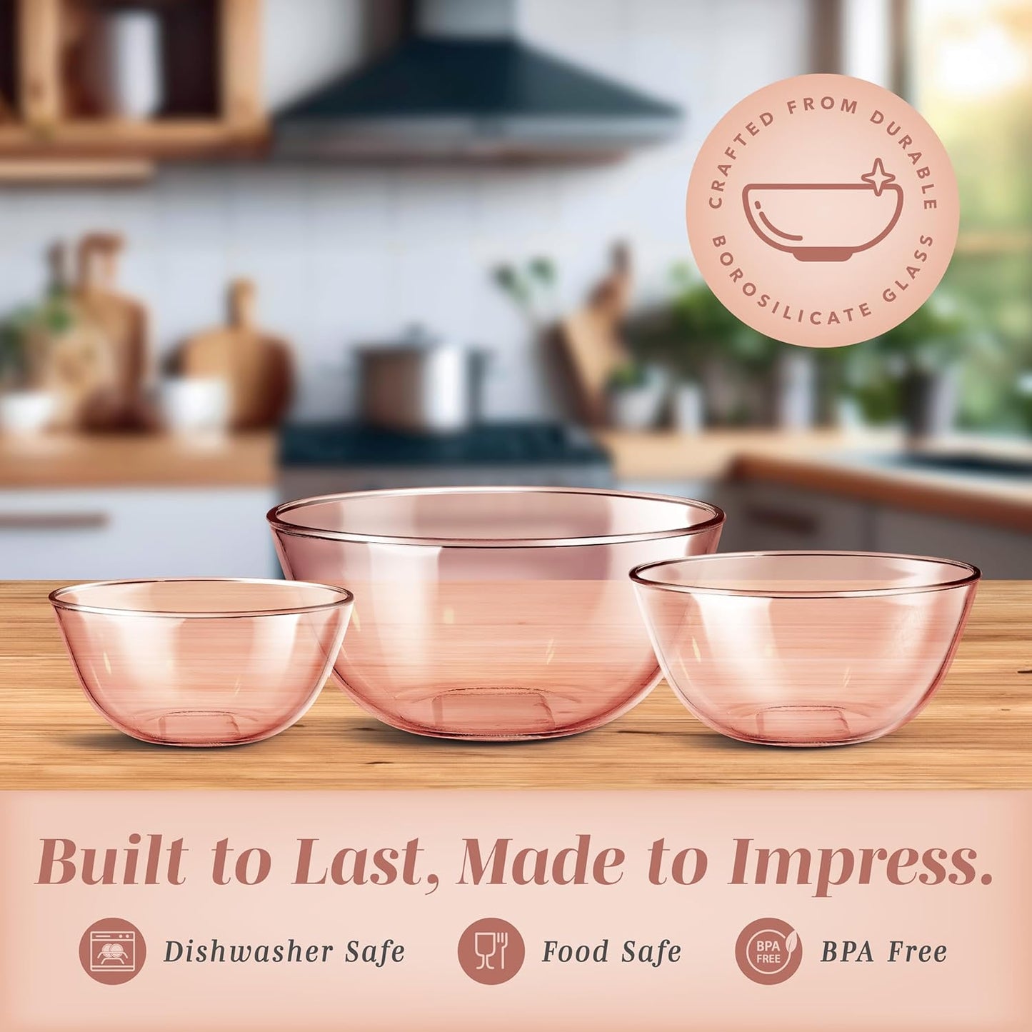 COOK WITH COLOR 12 Pc Glass Mixing Bowl Set with Lids – Borosilicate Glass Nesting Bowls for Cooking, Baking and Meal Prep, Colored Pink