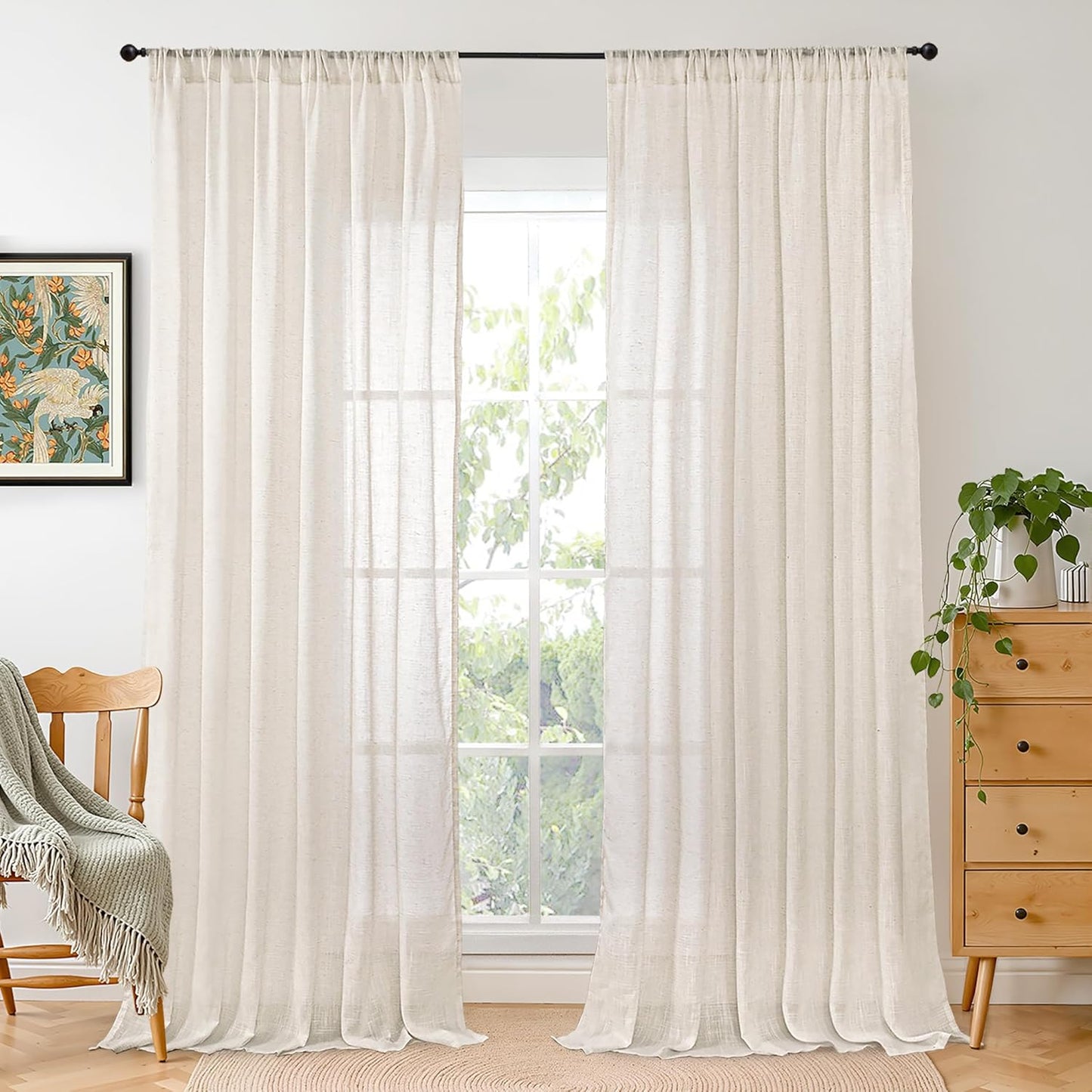 BGment Linen Curtains 84 Inch Length for Living Room, Oatmeal Lightweight Rustic Country Window Drapes for Farmhouse Bedroom Dining Room Decor Rod Pocket Textured, 2 Panels Set, Each 60 Inch Wide