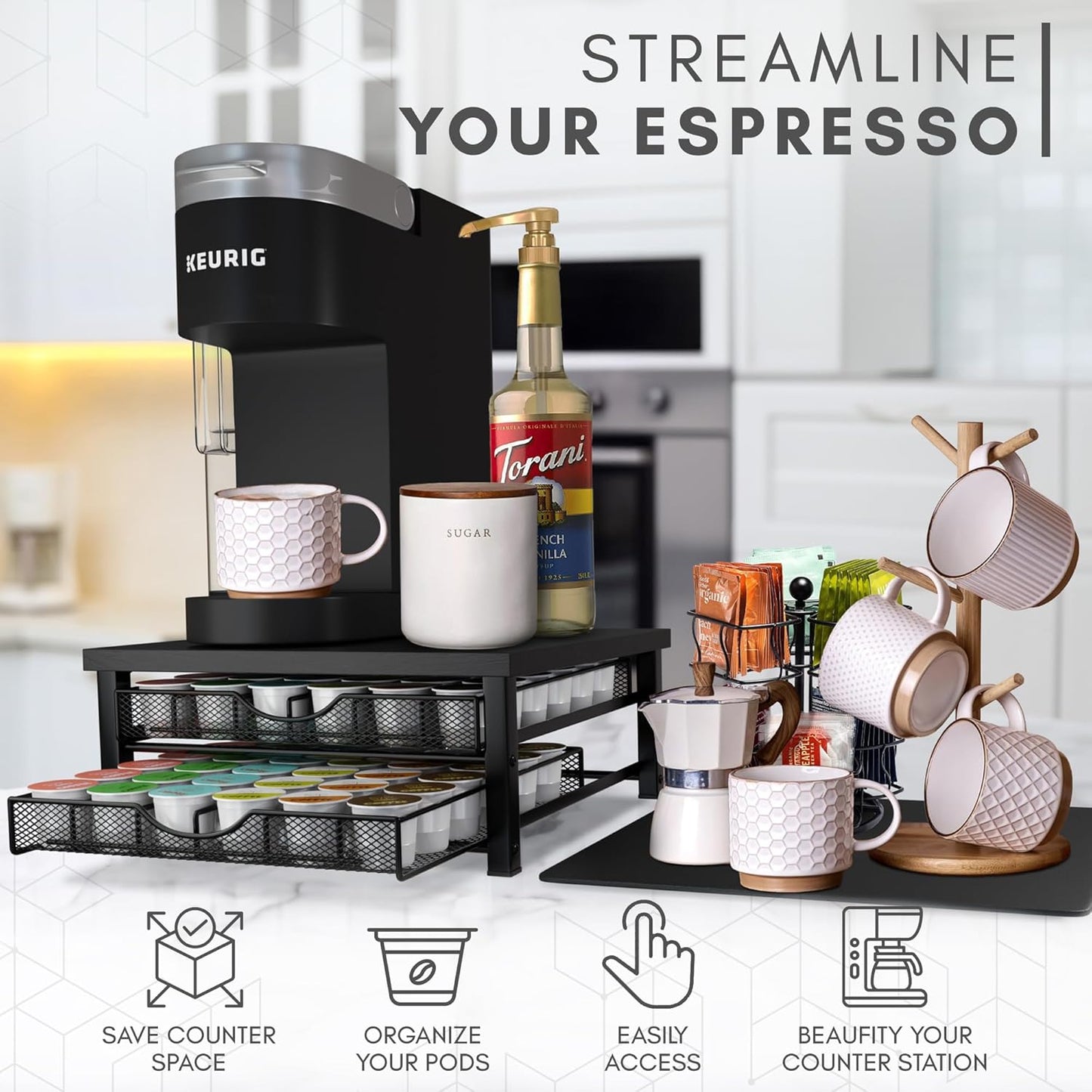 K Cup Holder - Coffee Bar Organizer for Countertop - K Cup Drawer Organizer - Coffee Station Accessories - Keurig Coffee Pod Holders for Counter Small Space - Kpod Kcup Storage - Coffee Pods Holder