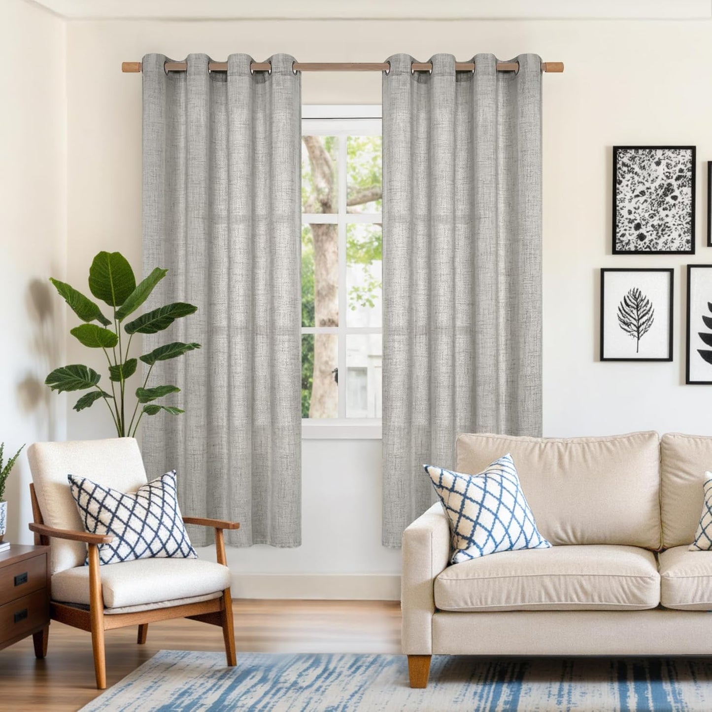 YoungsTex Dark Grey Linen Curtains 72 Inch Length for Living Room, Textured Semi Sheer Window Drapes with Bronze Grommet Light Filtering for Bedroom Dining, 2 Panels, 52 X 72 Inch