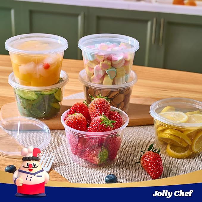 JOLLY CHEF Deli Food Storage Containers with Lids 16 OZ 48 Set, Slime, Soup, Meal Prep Containers, BPA Free,Microwavable, Freezer Safe,Takeout Meal Prep Storage