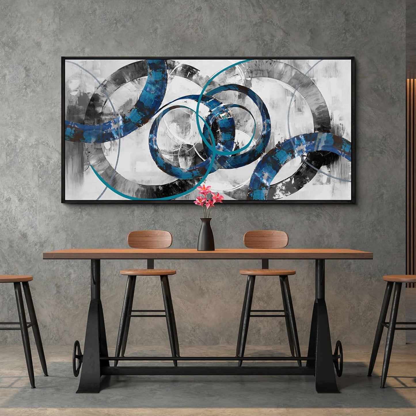 XLSJERST Large Frame Wall Art Blue Abstract Canvas Wall Art - Modern Art Wall Decor Wall Pictures for Living Room Bedroom Office Gray and White Paintings Artwork for Wall Size 29x58 Inches