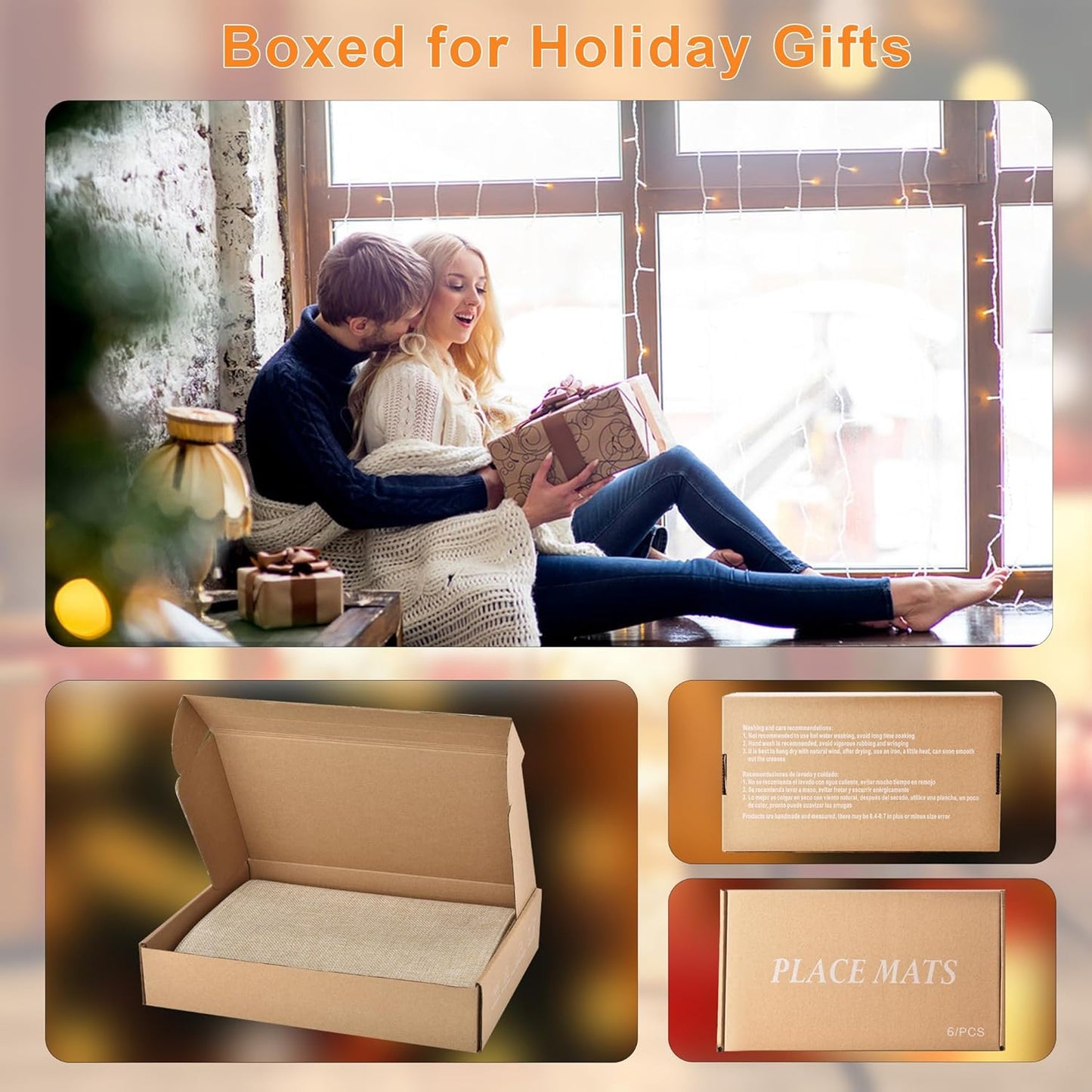 SLKQG Linen-Look Placemats Set of 6, Heat Resistant & Machine Washable Double-Layered Cloth Placemats for Dining Table, Indoor/Outdoor Use, Wrinkle-Free and Non-Slip Kitchen Table Mats (6, Beige)