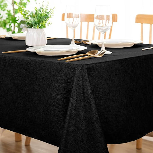 DWCN Black Table Cloth Rectangle - Faux Linen Fabric Waterproof Spill-Proof Wrinkle and Stain Resistant Tablecloths Decorative Farmhouse Table Cover for Kitchen Dining Party, 54 x 80 Inch