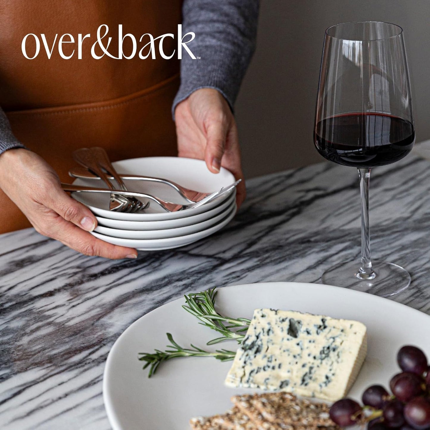 over&back 18oz Modern Glassware - Set of 4 Contemporary Stem Drinking Glasses for Parties, Get-togethers, and More - Mouth-Blown - Wine Cups for Kitchen and Dining Room - Clear