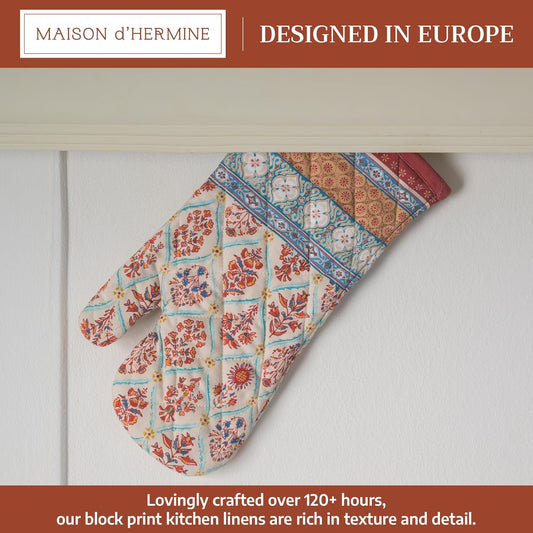 Maison d' Hermine Oven Gloves 100% Cotton Oven Mitt 7" x 13" with Loop Heat Resistant BBQ Cooking Gloves for Thanksgiving Christmas Decorations Baking Handling Hot Pans (Pack of 1, Romane)