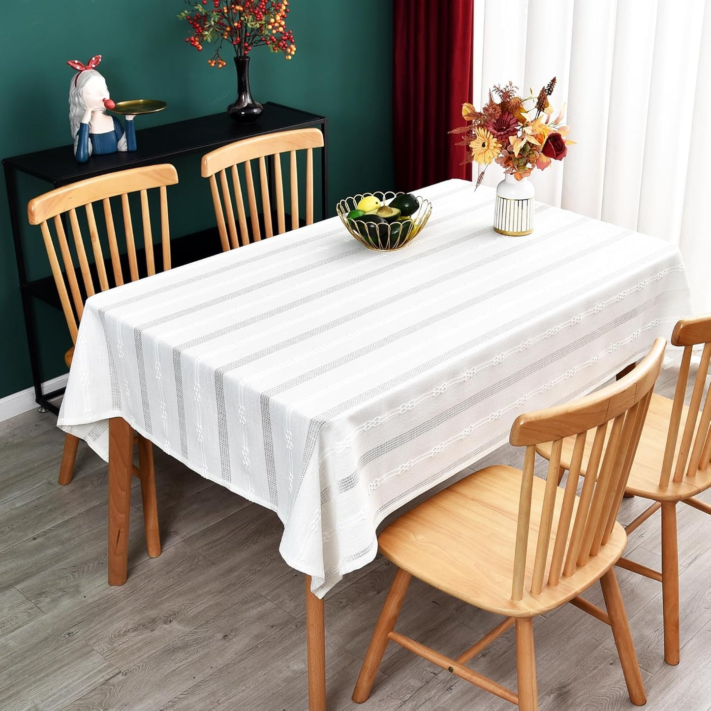 White Cotton Table Cloth for Rectangle Table Heavy Duty Farmhouse Vintage Tablecloth Washable Rustic Table Cover (White, 52''x 98'')