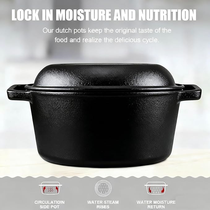 Dutch Oven Pot with Lid, 10 Inch Enameled Cast Iron Dutch Oven for Bread Baking, Camping Cookware, Perfect for Frying, Frying Steaks & Stewing Soups at Home