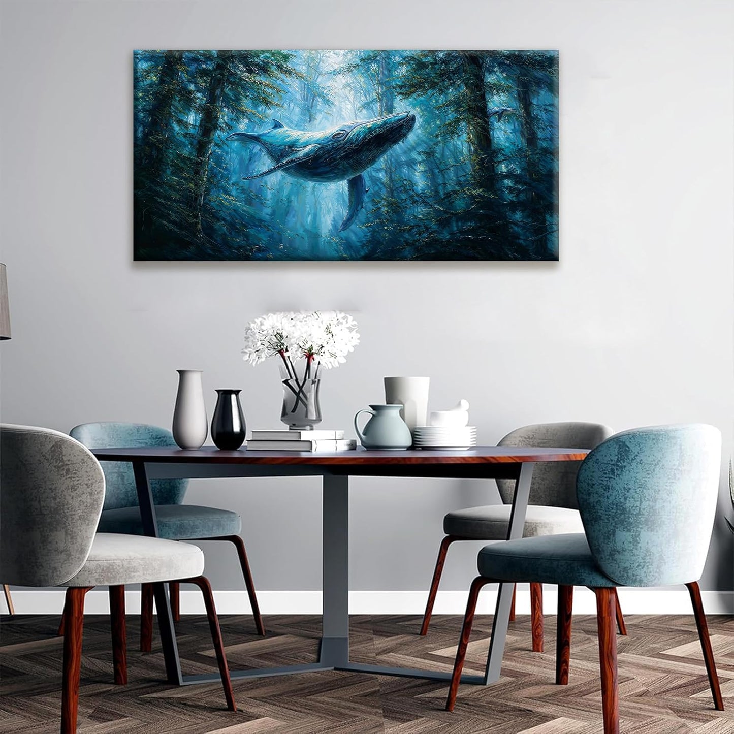 Suconvng Blue Whale Wall Art For Living Room Print Painting Canvas Art Wall Decor Picture For Bedroom Home Wall Decor Landscape Prints Paintings Modern Pictures Artwork 24 X 48 In