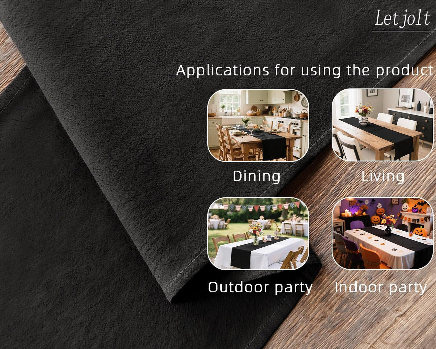 Letjolt Black Table Runner 72 Inches Rustic Farmhouse Table Runner Cotton Runner Plain Table Decor