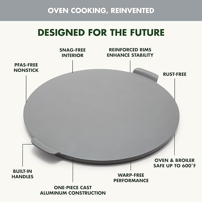 GreenPan Premiere Ovenware Healthy Ceramic Nonstick 16.5" Pizza Pan, PFOA and PFAS-Free, Warp-Free Bakeware, Durable Quick Heating Baking Tray, Oven and Broiler Safe to 600F, Dishwasher Safe, Gray