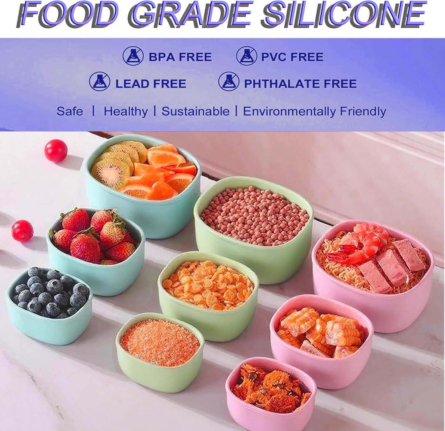 Reusable Nesting Silicone Food Storage Containers, Set of 3 Lunch Box Bento with Lids, Airtight Snack Container, BPA Free, Dishwasher Microwave Oven Freezer Safe (6.7oz, 10oz, 20oz) (Royal Blue)