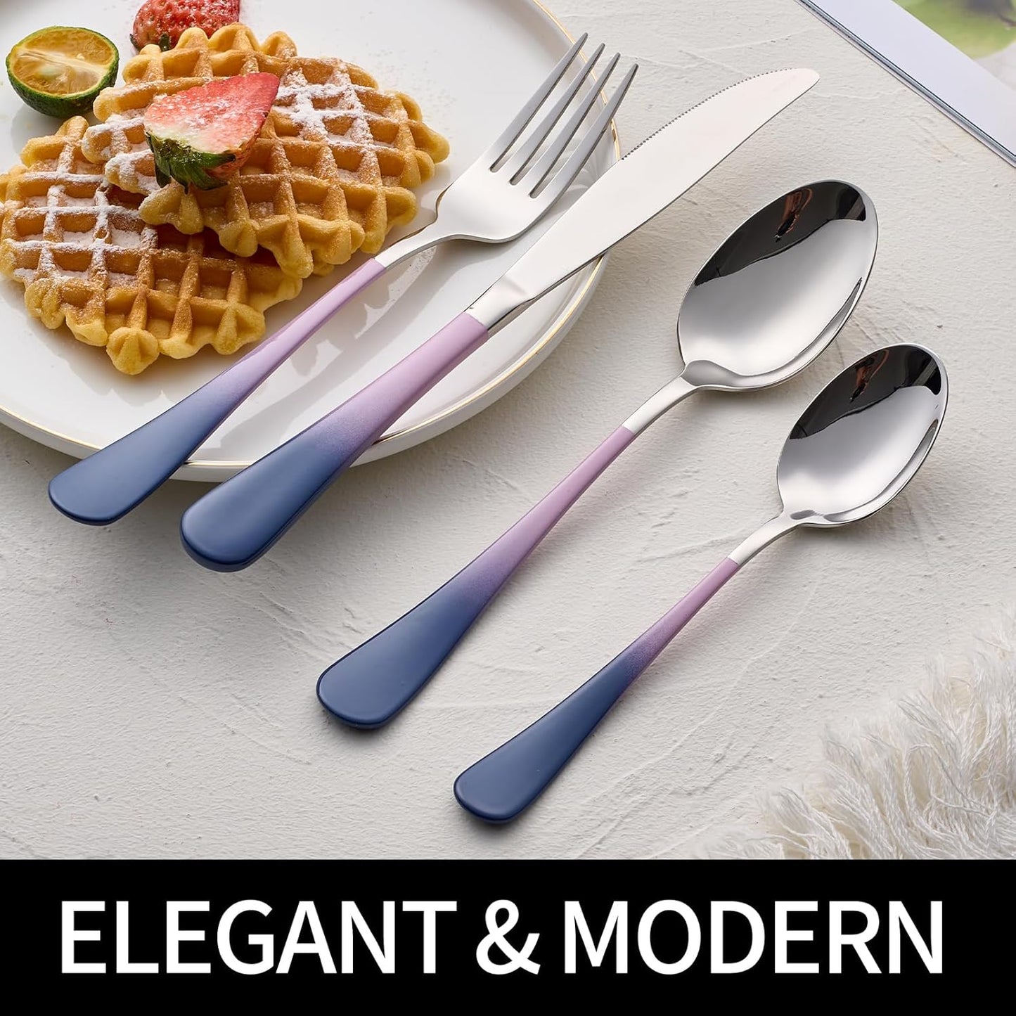 20-Pieces Color Silverware Sets for 4,Pink and gray Handle Stainless Steel Cutlery Set, Include Forks Spoons and Knives Set, Dishwasher Safe Utensil Sets for Home Restaurant