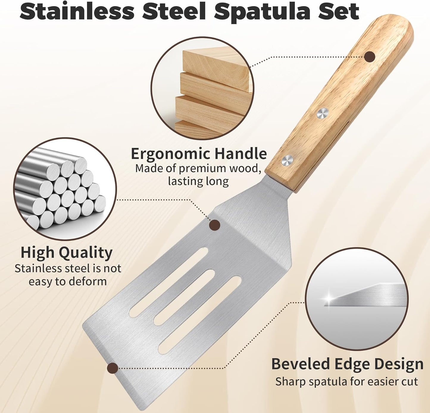 2 Pieces Stainless Steel Spatula Set,Metal Spatula for Cast Iron Skillet,Metal Spatula for Cooking with Wooden Handle,Metal Spatulas for kitchen use for Pancakes,Frying steak,Burger and Desserts
