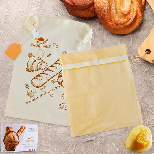 2 Pack Beeswax Bread Bags Reusable Sourdough - for Homemade Removable Wax Liner Large Washable Cotton Linen Food Storage, Plastic Free Eco Friendly Compostable, Bento & Camping Ready XL 17x13 Inch