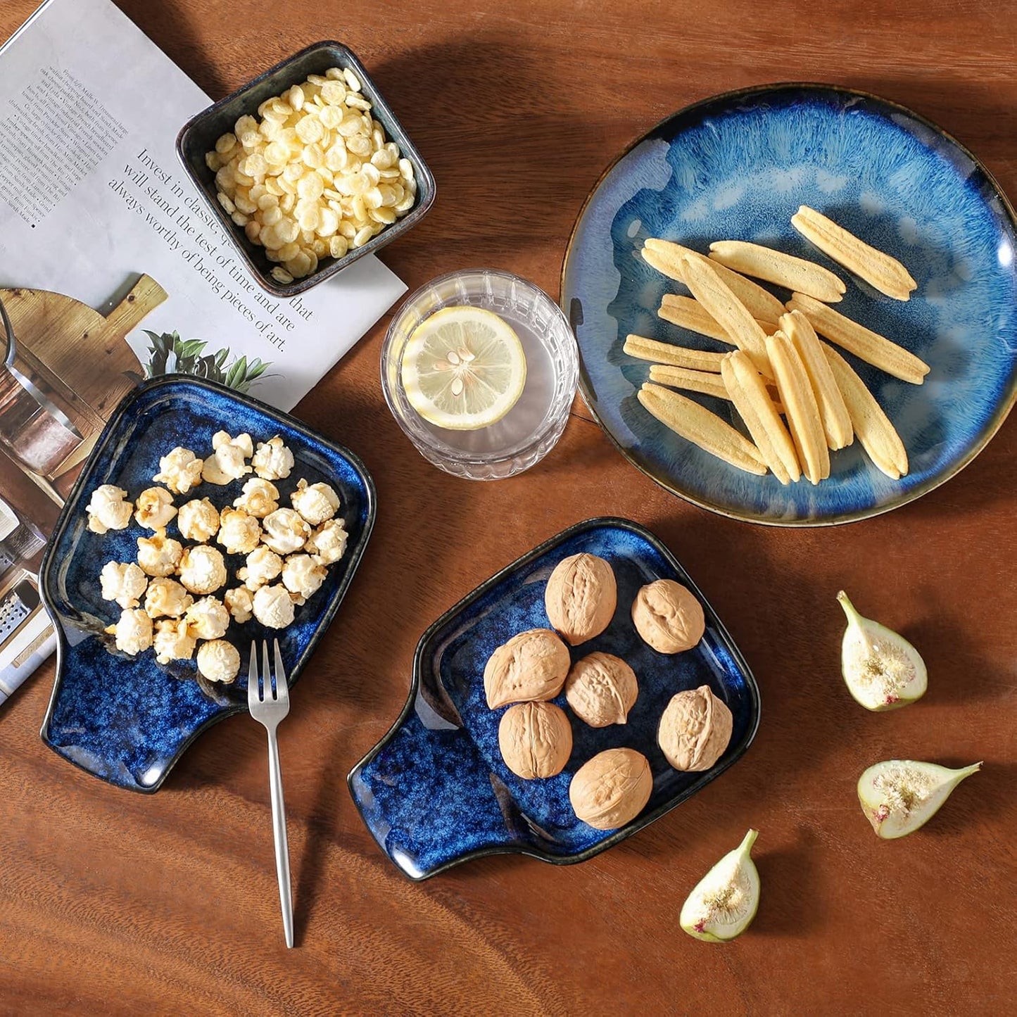 vancasso Stern Spoon Rest for Kitchen, Square Ceramic Spoon Holder for Stove Top, Heat Resistant Utensil Rest for Countertop, Dishwasher Safe, Kiln Blue, 2 Pack