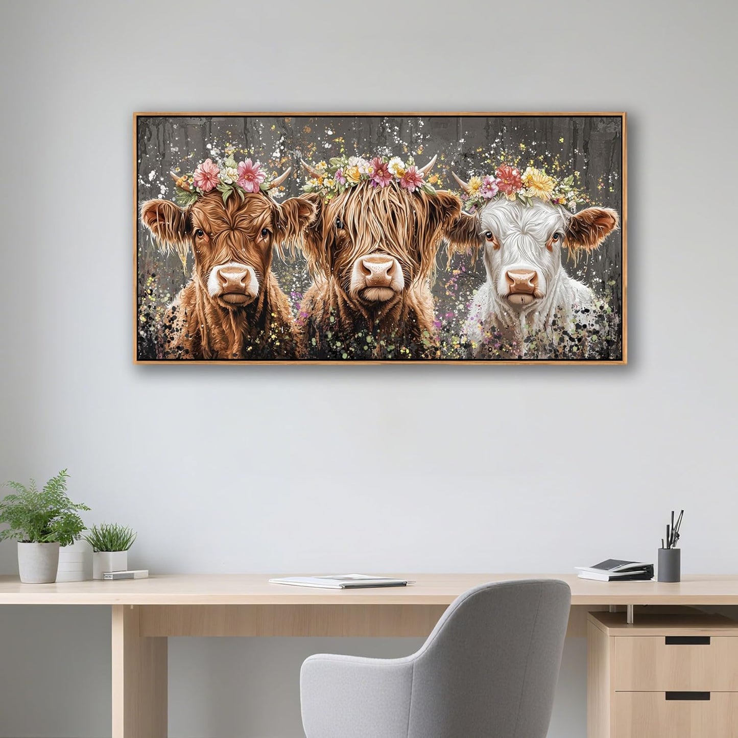 AJAZIKO Highland Cow Wall Art - Farmhouse & Rustic Country Wall Decor, Large Canvas Pictures for Living Room, Above Bed Artwork for Walls - Western Decorations 24×48IN