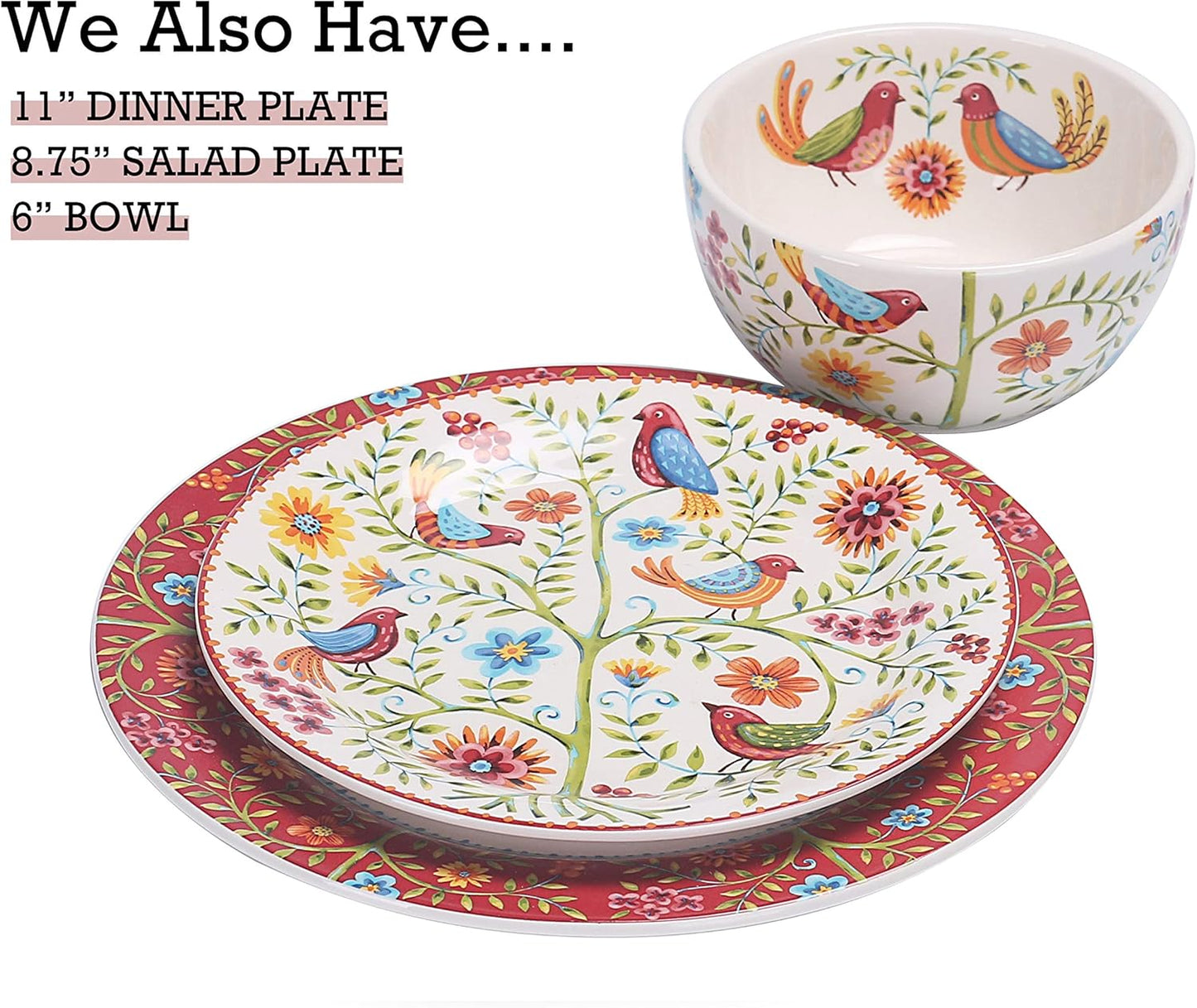 Bico Red Spring Bird Cereal Bowls Set of 4, 26 oz Deep Ceramic Soup Bowls for Cereal, Salad, Noodles, Kitchen, Microwave and Dishwasher Safe, Gift for Housewarming and Thanksgiving