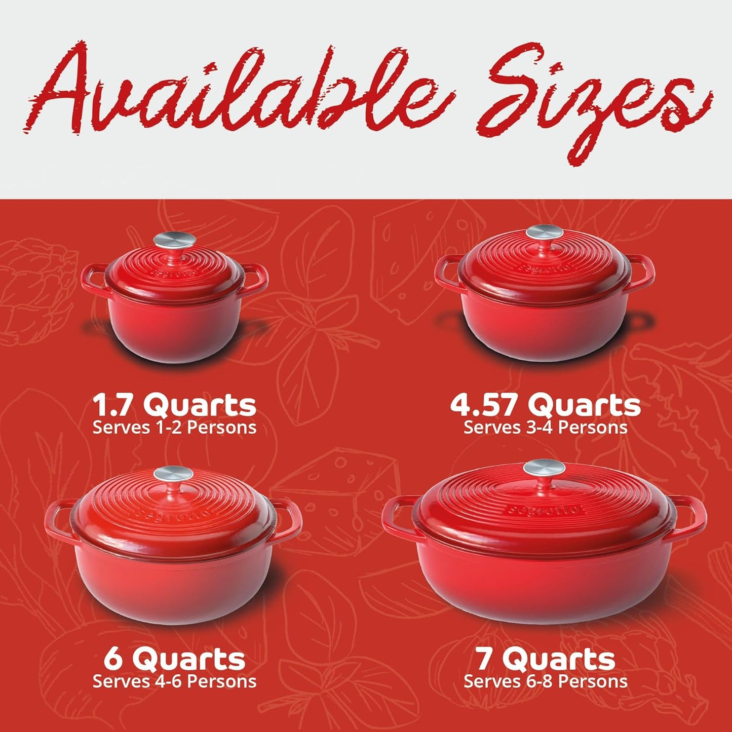 Segretto Cookware Enameled Cast Iron Dutch Oven with Handle, 6 Quarts, Rosso (Gradient Red) Cast Iron Dutch Oven with Lid | Enameled Crock Pot Dutch Ovens comes with Silicone Pot Holders